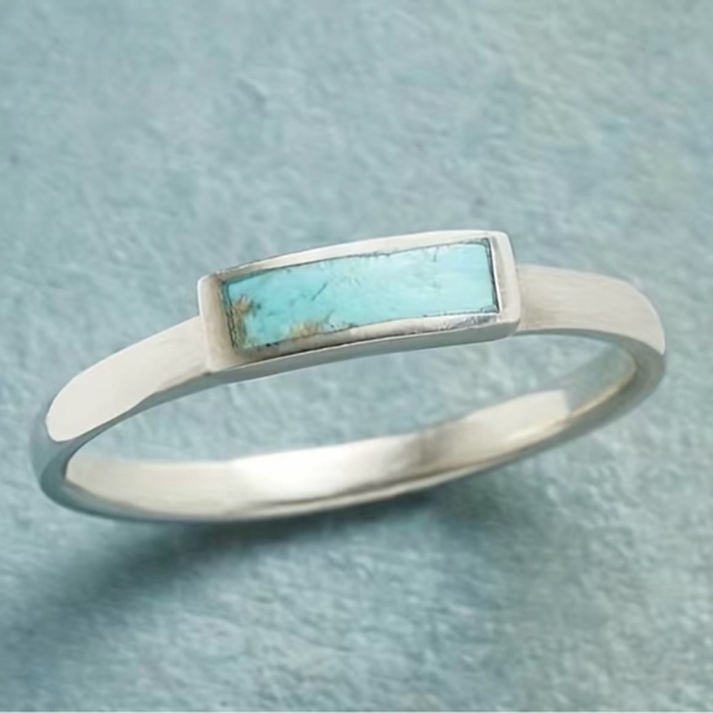 🆕 Silver plated faux turquoise ring minimalist style unisex